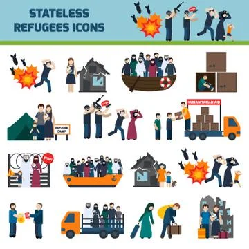 Stateless refugees icons Stock Illustration