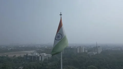 Stately Serenity Static 4K Shot of Indian Flag with DJI Drone 動画素材 260905773