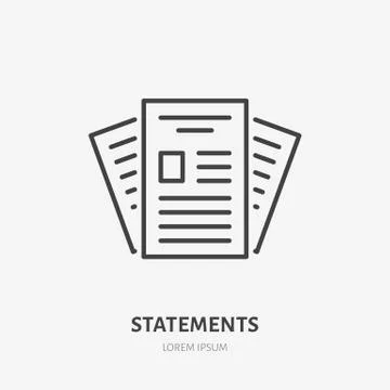 Statement flat line icon. Paper documents sign. Thin linear logo for legal Illustrazione stock