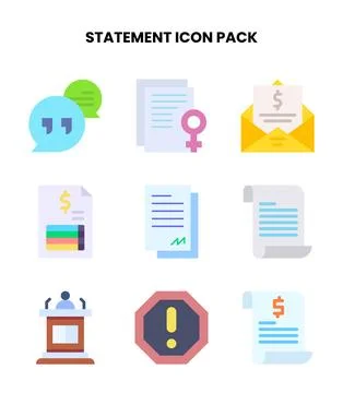 Statement Flat Vector Icons Pack Stock Illustration