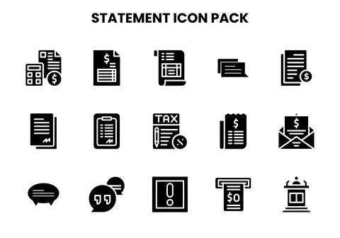 Statement Glyph Design Icons Pack Stock Illustration