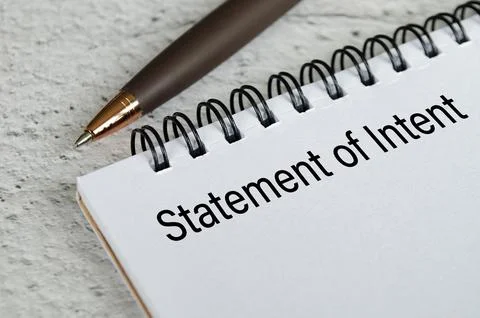 Statement of intent written on paper representing purpose, commitment, and .. Stockfoto's