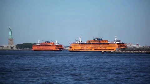 Staten Island Ferries Passing Stock Footage 78132234