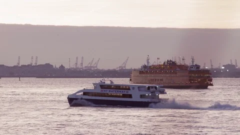 Staten Island Ferry at Dusk Stock Footage 86186967