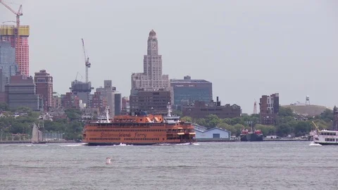 Staten island ferry sails past brooklyn Stock Footage 84505209