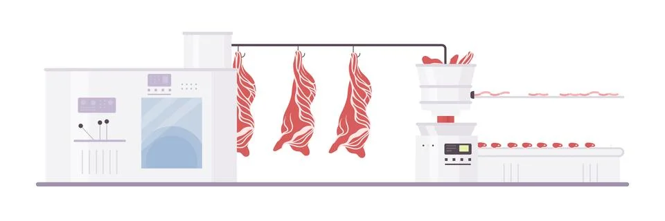 A stateoftheart Meat Processing Facility with Hanging Cuts for precision and Stock Illustration