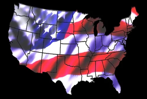 States Outlined &amp; US Flag Video stock 2448816