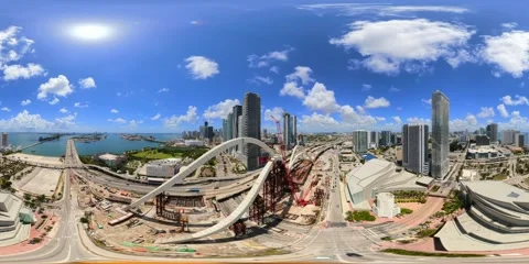 Static 360 VR aerial video The Fountain Miami Signature Bridge under constr.. Stock-Footage 335607900