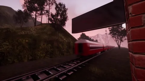 Static 3d render animation of fast train ride around empty sign. Stock Footage 281036277