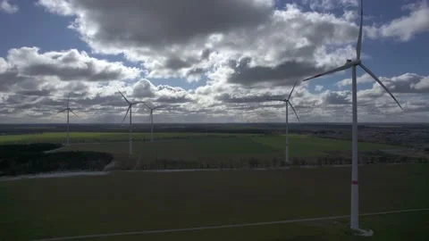 Static 4K Shot of Wind Turbines Rotating Renewable Energy and Sustainable Power Stock Footage 234121826