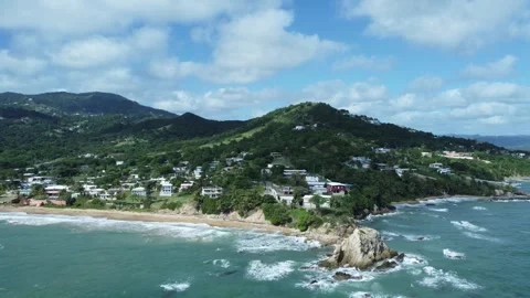 Static Aerial Drone Shot over Caribbean Beach with Crashing Waves Stock Footage 273734133