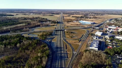 Static aerial drone view of highway interchange Stock Footage 332013165