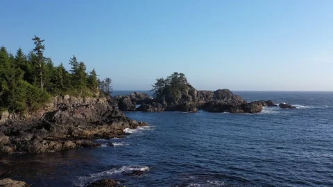 Static Aerial drone view of rocky British Columbian Coastline Stock Footage 124979801