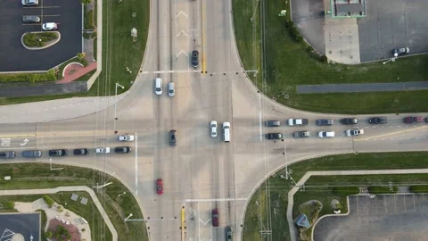 Static aerial establishing shot of intersection in the American suburbs. Stock Footage 140458151