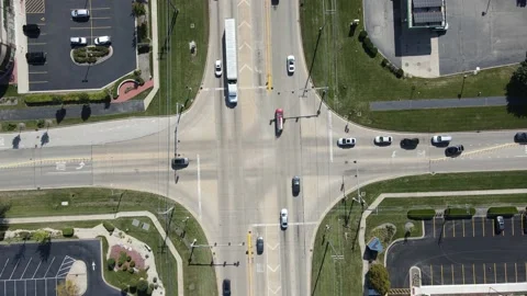Static aerial establishing shot of intersection in the American suburbs. Stock Footage 142489182