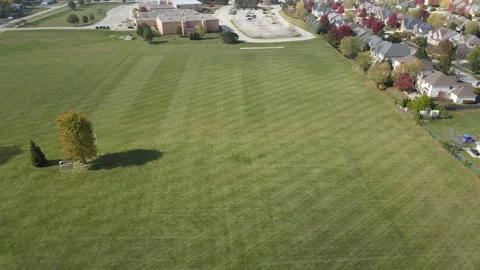 Static aerial establishing shot of intersection in the American suburbs. Stock Footage 142489302