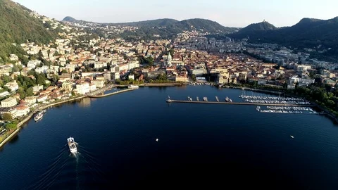 Static aerial helicopter view of Como is a city and comune in Lombardy 4k Stock Footage 126374954