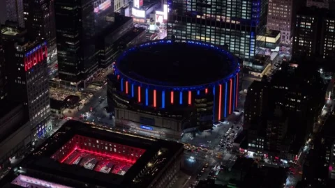 Static Aerial of Madison Square Garden Arena at Night Stock Footage 344597999