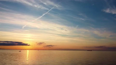 Static Aerial over Oresund at sunset summertime Stock Footage