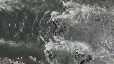 Static Aerial of Rafts Navigating Rapids Stock Footage 281709290