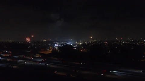 Static aerial shot of fireworks Stock Footage 160917513