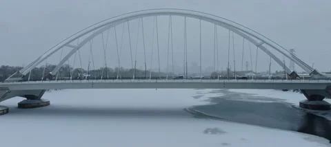 Static Aerial Shot of Lowry Bridge After Snow Storm In NE Minneapolis MN Stock Footage 230561938