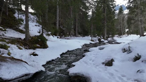 Static aerial shot of mountain stream in Lengau, Saalbach Austria, 4K 60fps Vídeos de archivo 329922108