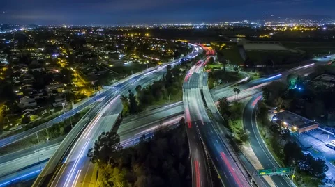 Static aerial timelapse view of traffic on freeways interchange at night Stock Footage 71223961