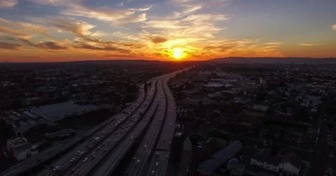 Static aerial timelapse wild view of heavy traffic on 10 freeway and sunset Stock Footage 70571278