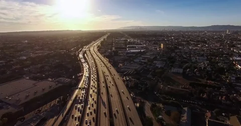 Static aerial timelapse wild view of heavy traffic on freeway Stock Footage 70571631