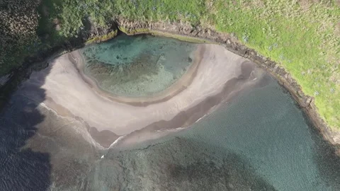 Static aerial top-down view of Vila Franca do Campo crater, Azores, 4K 60fps. Stock Footage 333364327