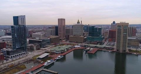 Static Aerial View of Baltimore City Inner Harbor Skyline Stock Footage 100707699