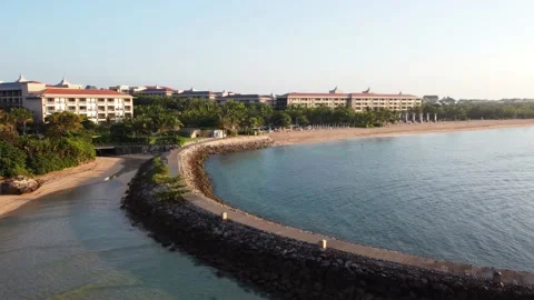 Static aerial view on breakwater on the beach Stock Footage 154353861