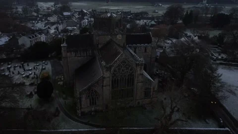 Static Aerial View Of A Church In Wintertime - Lake District Stock Footage 239576926