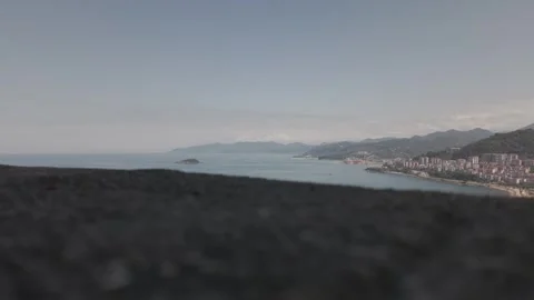 Static Aerial View of Coastal City from Historic Stone Wall Stock Footage 339644751