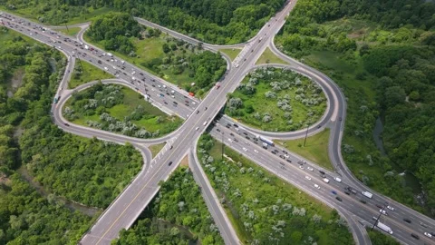Static aerial view of Don Valley Parkway at Lawrence Ave. Toronto. 4K. Stock Footage 295312275