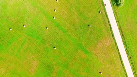 Static aerial view fully loaded bicycle on road stops in Lithaunia countrysid Stock Footage 154749448