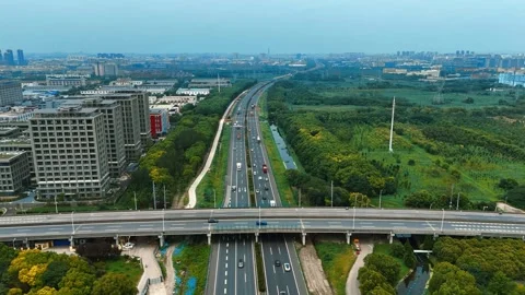 Static Aerial View of Highway Interchange and Urban Landscape Stock Footage 341600974