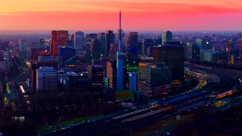 Static Aerial View of Modern Office Buildings in Amsterdam Zuidas Stock Footage 339057798