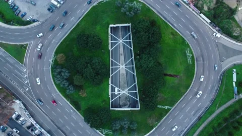Static Aerial View of Roundabout Traffic in Almada, Portugal Video stock 145919154