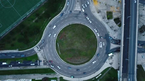 Static Aerial View of Roundabout Traffic in Almada, Portugal Video stock 145937982