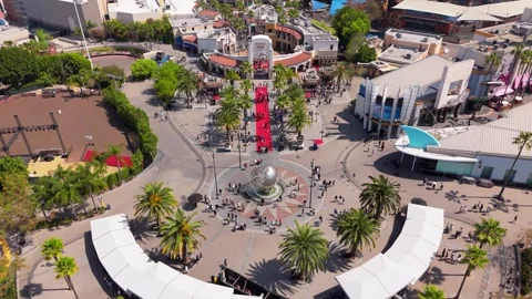 Static Aerial View of Universal Studios Hollywood Globe and Red Carpet Event Video stock 307585707