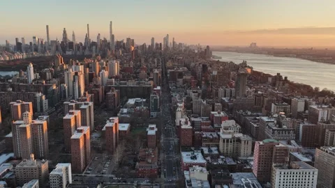Static Aerial View of upper west side and Skyline at Golden Hour Vídeo Stock 344597706
