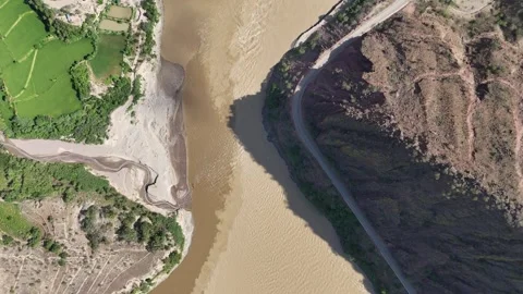 Static aerial view of Utcubamba and Marañon river confluence Stockbeeldmateriaal 332946695