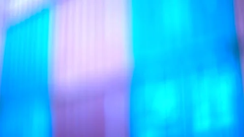 Static Anamorphic Defocused Cargo Yard - Red and Blue Container Stack Vídeo Stock 304789700