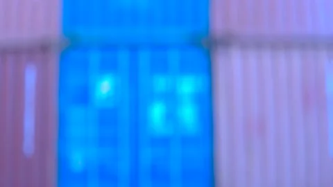 Static Anamorphic Defocused Cargo Yard - Red and Blue Container Stack Stock Footage 304789759