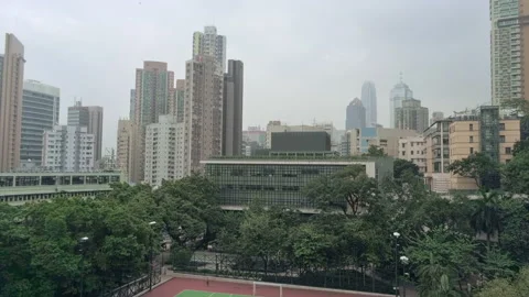 Static and zoom in move. Aerial drone shot of Hong Kong, King George V Memori Video stock 172135853