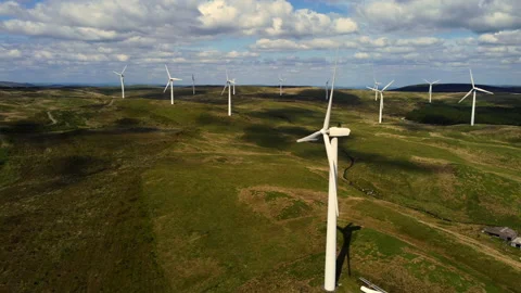 Static ariel Welsh wind farm Stock Footage 232766926