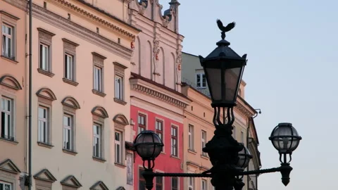Static   B-Roll clip of old lamppost on Rynek Glowny, Krakow Stock Footage 265157732
