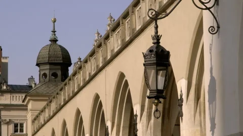 Static B-roll clip of old light and dome on the market hall in Rynek Glowny Stock Footage 271375368